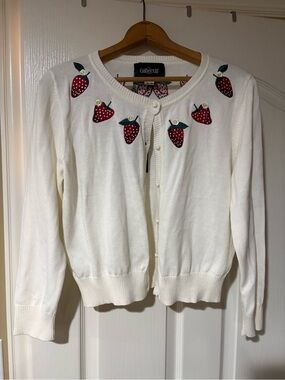 NWT- Collectif Cream Cardigan with Red Strawberry Appliqués